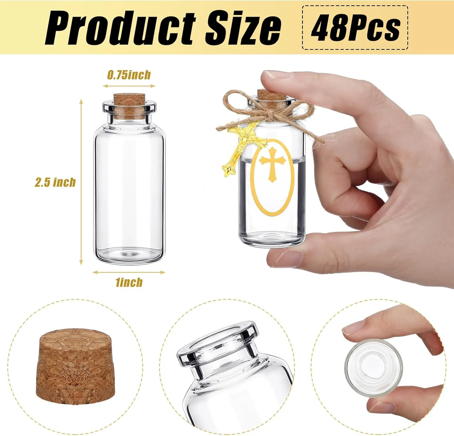 48 Set Holy Water Bottle Catholic Christian Holy Clear Cork Stopper Glass Bottles for Jerusalem Gifts Empty Holy Container for Church Wedding Baptism Party Favors Gift(20 ml)
