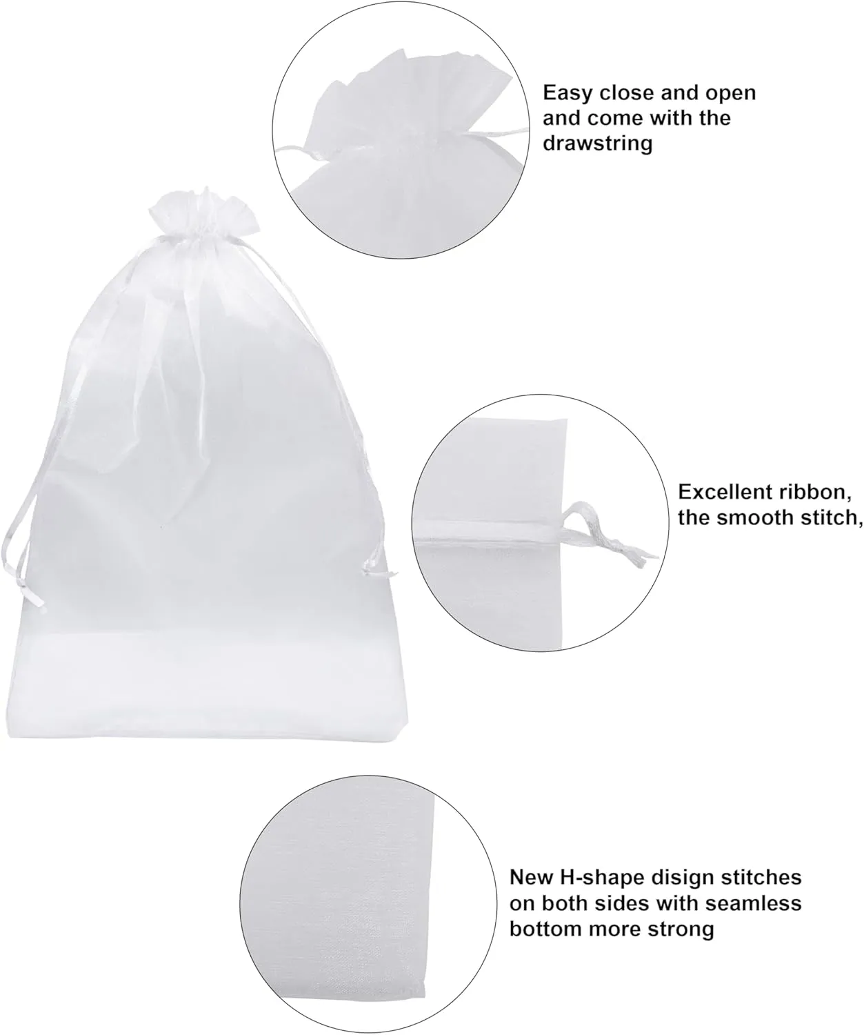 50 Pack White Organza Bags 8X12 inch Large Mesh Bags Drawstring Gift Packing for Jewelry Christmas Wedding Party Favor Bags (White)