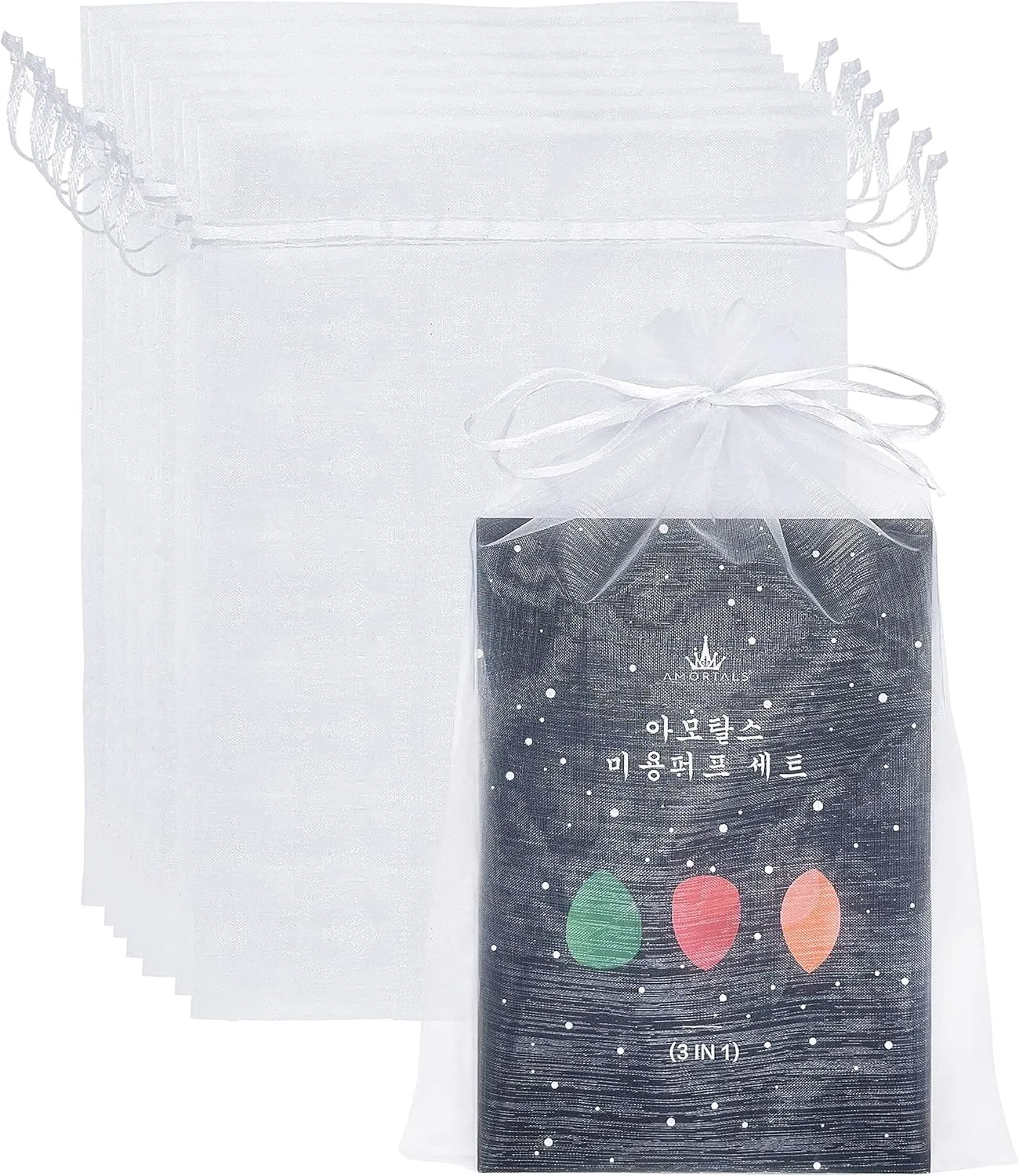 50 Pack White Organza Bags 8X12 inch Large Mesh Bags Drawstring Gift Packing for Jewelry Christmas Wedding Party Favor Bags (White)