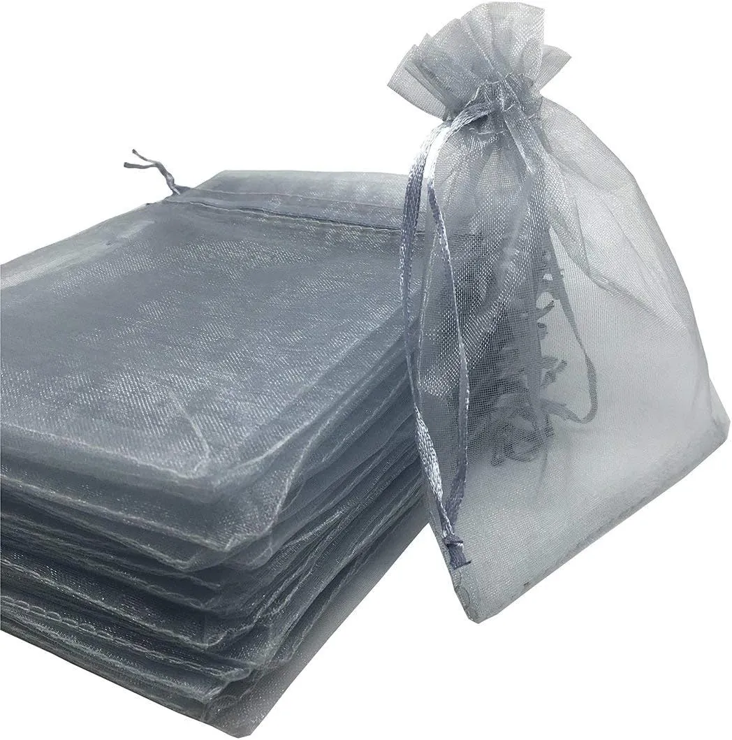 50PCS 12x16 Inches Organza Gift Bags with Drawstring Gift Packaging Big Bags - Large (Grey)