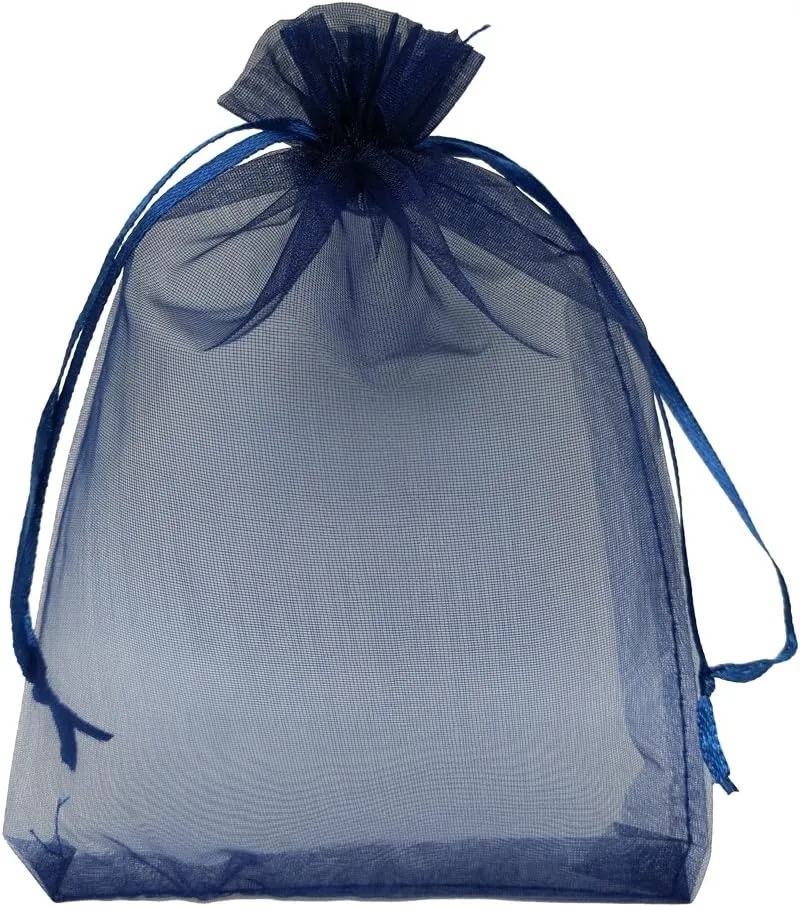 50pcs Large Sheer Organza Favor Bags 6.6x9'' Jewelry Candy Gift Bags Mini Bottle Wine Bags Samples Display Drawstring Pouches (Navy Blue)