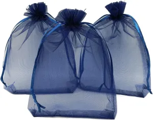 50pcs Large Sheer Organza Favor Bags 6.6x9'' Jewelry Candy Gift Bags Mini Bottle Wine Bags Samples Display Drawstring Pouches (Navy Blue)