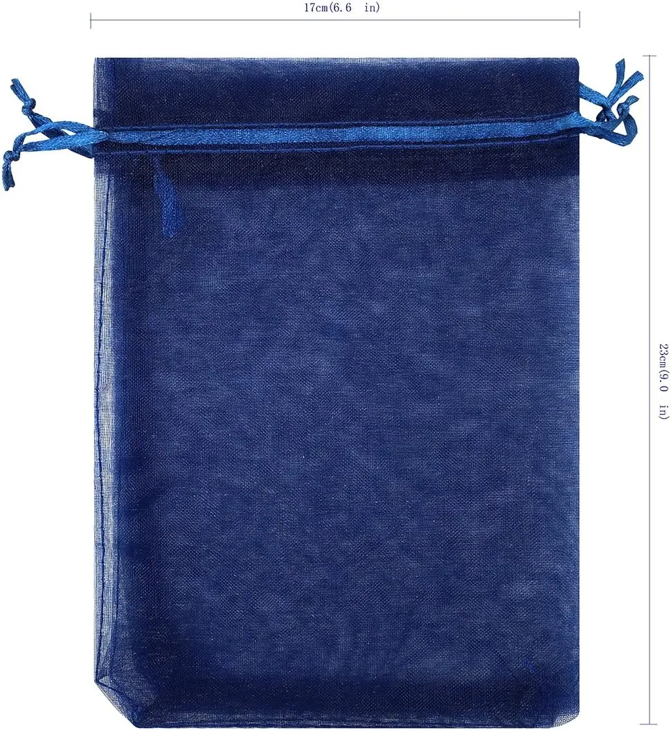 50pcs Large Sheer Organza Favor Bags 6.6x9'' Jewelry Candy Gift Bags Mini Bottle Wine Bags Samples Display Drawstring Pouches (Navy Blue)