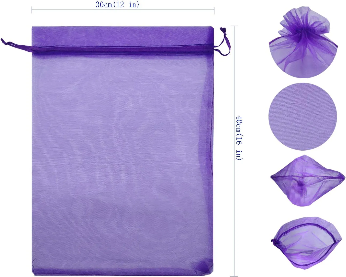 50pcs Sheer Organza Favor Bags 12 X 16 X Large Organza Drawstring Bags (Deep Purple)