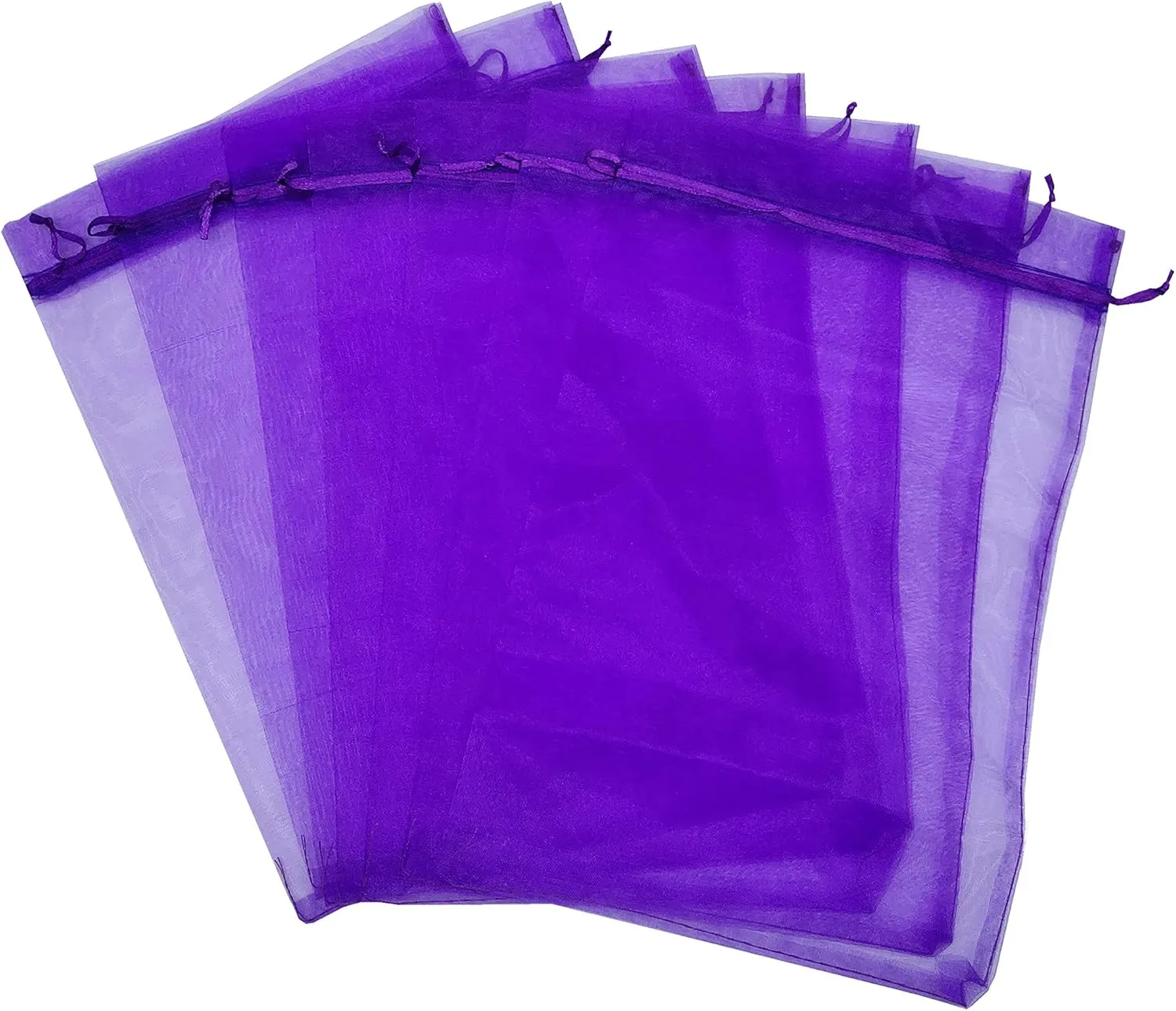 50pcs Sheer Organza Favor Bags 12 X 16 X Large Organza Drawstring Bags (Deep Purple)