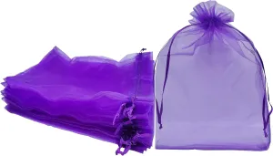 50pcs Sheer Organza Favor Bags 12 X 16 X Large Organza Drawstring Bags (Deep Purple)