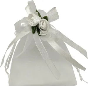 50pcs Sheer Organza Favor Bags for Wedding 3.8x4.8'' Gift Bags Samples Display Drawstring Rose Pouches (White)