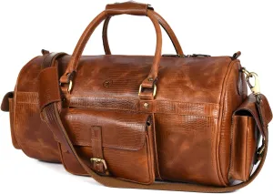 Aaron Leather Duffle Bag for Men, 35L Overnight Weekender Garment Duffel Bags for Travel, Round Carry On Mens Weekend Bag Barrel Luggage Bag for Traveling