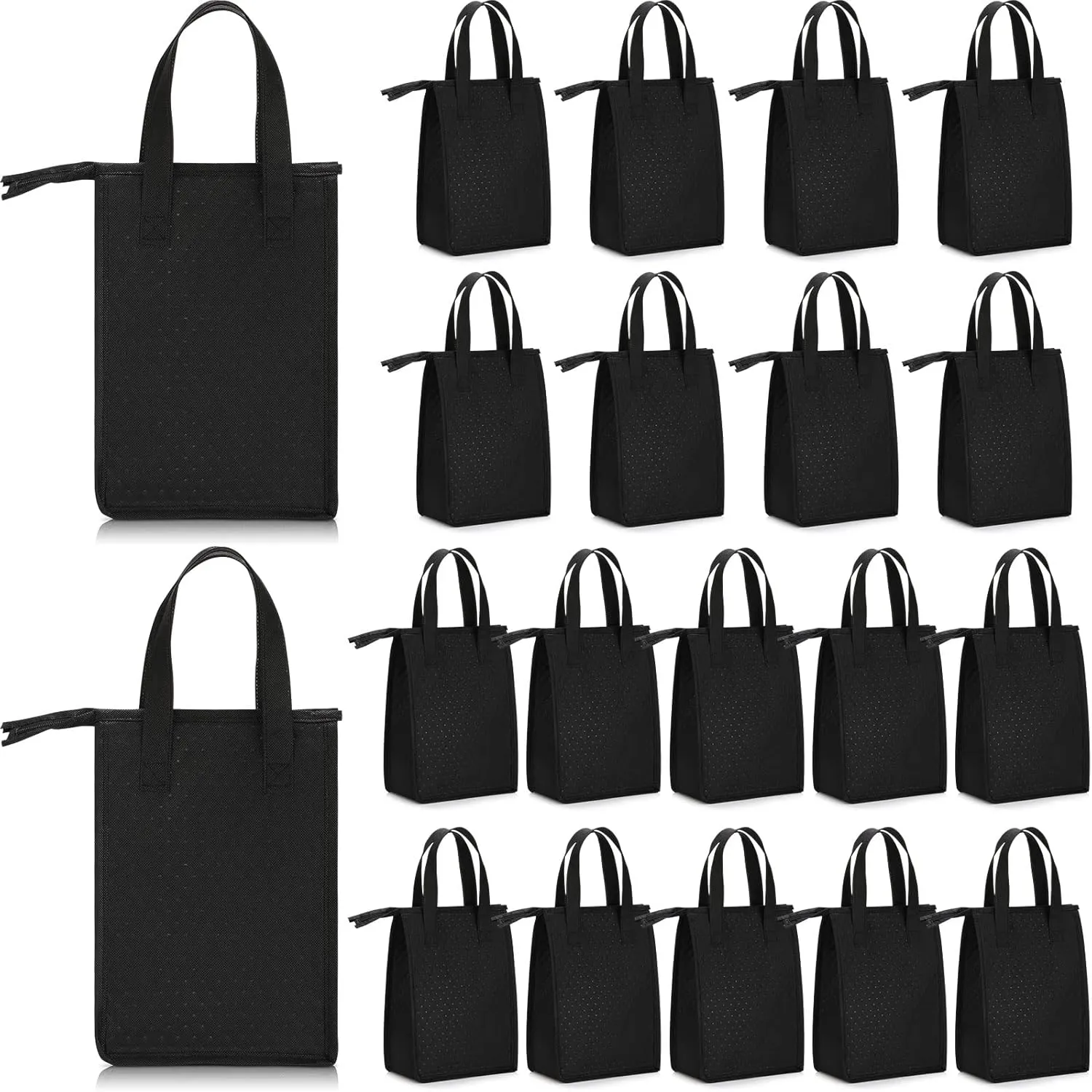 Abbylike 20 Pcs Insulated Lunch Bags Bulk Black Zipper Lunch Tote Bag 11.8 x 7.87 x 4.72 inch Insulated Cooler Bag for Women Men Work Office Travel Picnic