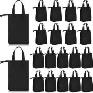 Abbylike 20 Pcs Insulated Lunch Bags Bulk Black Zipper Lunch Tote Bag 11.8 x 7.87 x 4.72 inch Insulated Cooler Bag for Women Men Work Office Travel Picnic