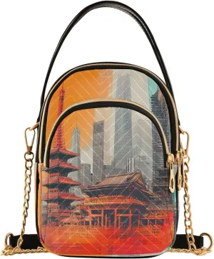 Abstract Tower Buildings and Skyscrapers Women Trendy Quilted Crossbody Bag Sling Bags Handbags with Chain Strap Travel Cross Body Cell Phone Purses Bags