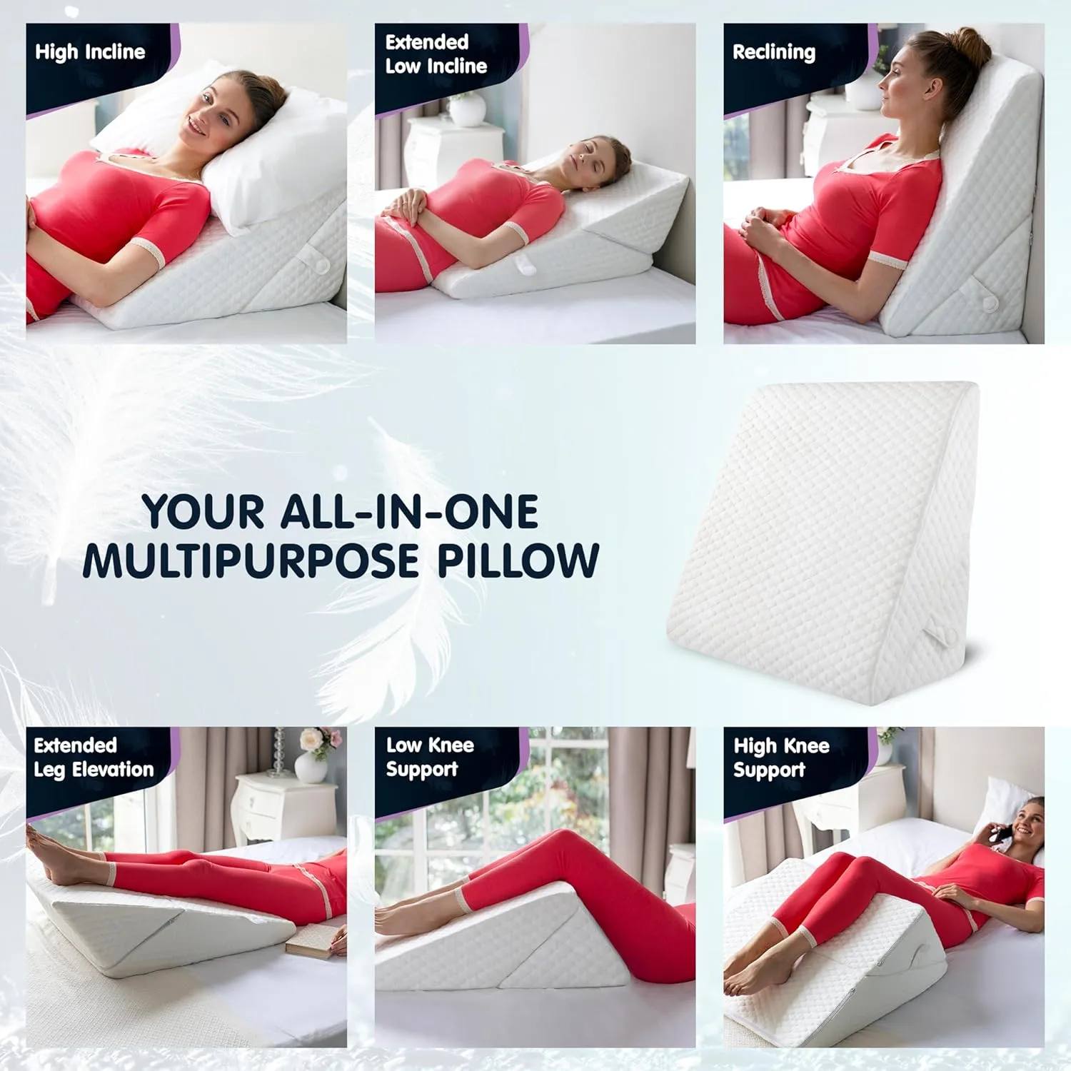 Adjustable Bed Wedge Pillow for Sleeping - Wedge Pillow for Sleep Apnea, Gerd, Acid Reflux Relief, Post Surgery - Foam Wedge Pillow for Back Pain Relief, Sleep Apnea Pillow Wedge or for Seniors