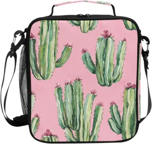 Aesthetic Cactus Pink Insulated Women Lunch Bags Crossbody Teachers Cooler Tote for Office Workers