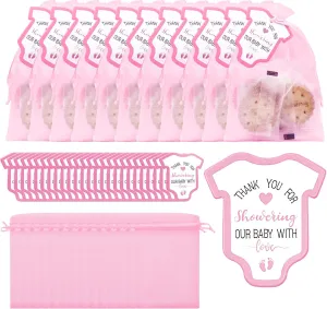 AIOMOB 100 Pcs Baby Shower Thank You Gift Bags 4x6 Inch Sheer Organza With Love Tags for Girls Pink Showering Guests Favor Candy Soap Goody Party Favors