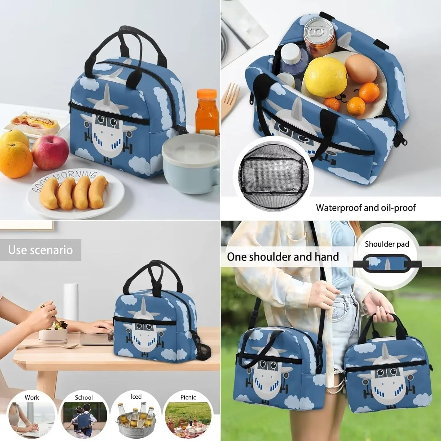 Aircraft Boys Backpack 6-8 White Clouds Backpack Set Kids 3 Piece School Backpack for Teen Girls Backpack with Matching Lunch Bag & Pencil Pouch for Kids Elementary Primary Middle
