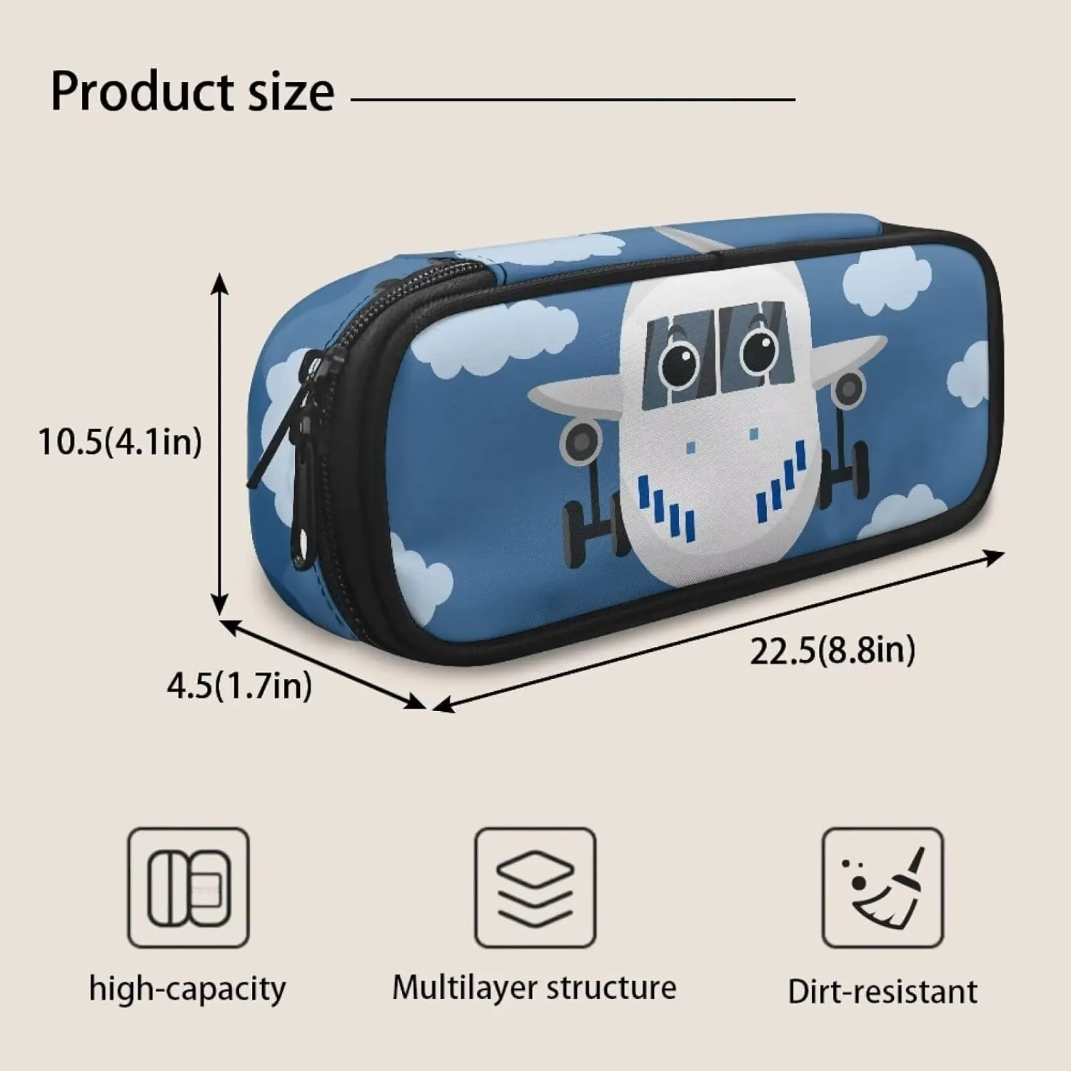 Aircraft Boys Backpack 6-8 White Clouds Backpack Set Kids 3 Piece School Backpack for Teen Girls Backpack with Matching Lunch Bag & Pencil Pouch for Kids Elementary Primary Middle