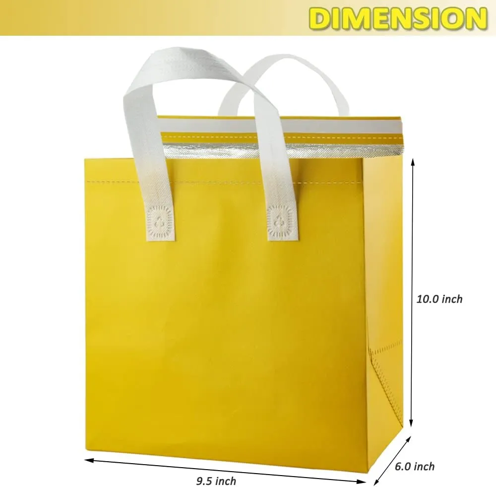 AIVYGDEN Insulated Take Away Bags,Thermal Insulation Food Bag for Coffee,Milky Tea,Take-away Dinner,Fresh Seafood,Cold or Warm Food drive for Restaurant,Retail Store or Picnic/BBQ (Yellow / 12-Pack)