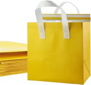 AIVYGDEN Insulated Take Away Bags,Thermal Insulation Food Bag for Coffee,Milky Tea,Take-away Dinner,Fresh Seafood,Cold or Warm Food drive for Restaurant,Retail Store or Picnic/BBQ (Yellow / 12-Pack)
