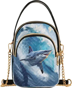 ALAZA Chain Crossbody Bags for Women Angry Shark Waves Quilted Shoulder Crossbody Handbags Travel Cross Body Cell Phone Purses Bags