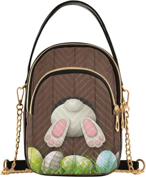 ALAZA Chain Crossbody Bags for Women Easter Bunny Rabbit Eggs Brown Wooden Quilted Shoulder Crossbody Handbags Travel Cross Body Cell Phone Purses Bags