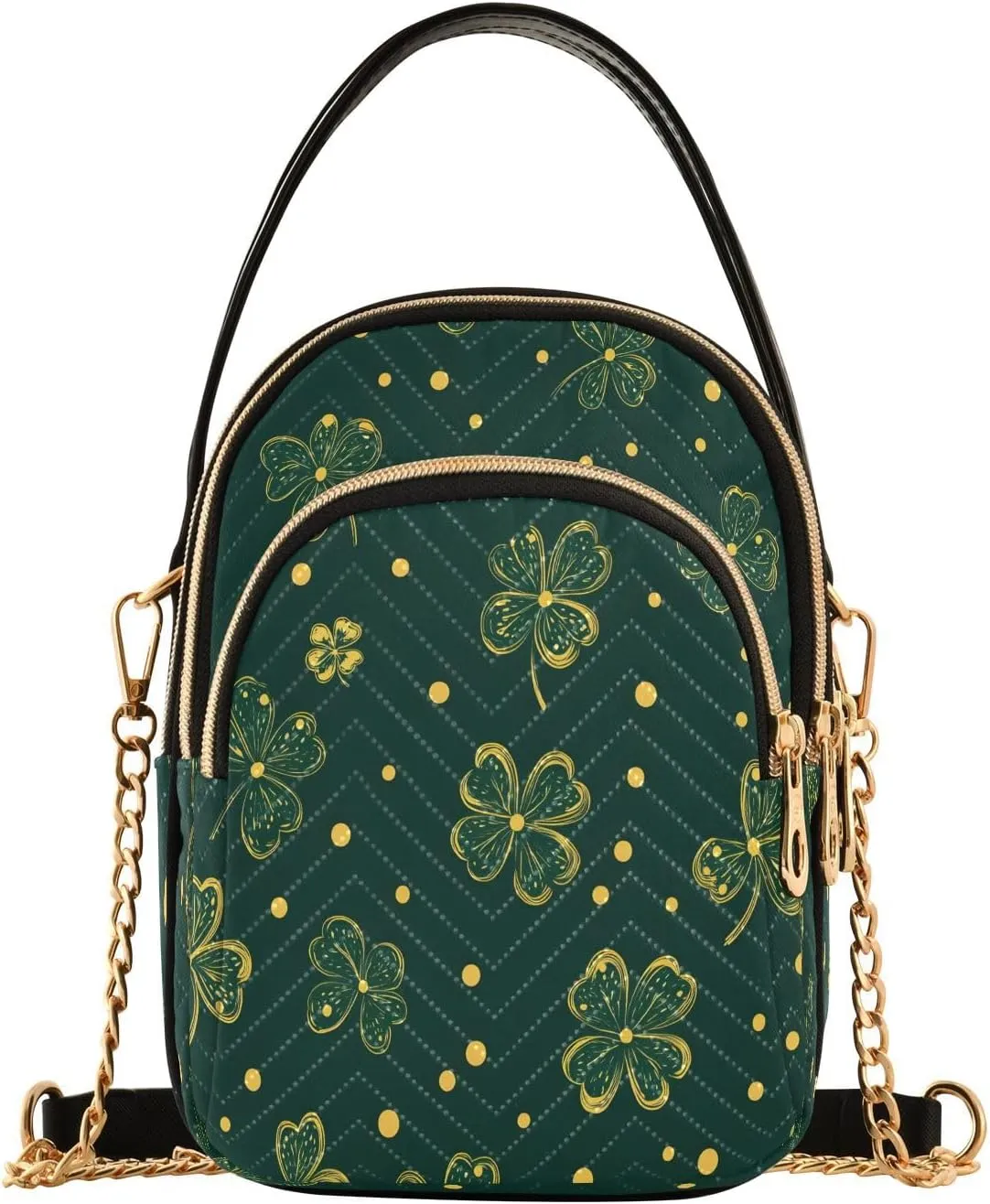 ALAZA Chain Crossbody Bags for Women Four Leaf Clover Leaves Green Quilted Shoulder Crossbody Handbags Travel Cross Body Cell Phone Purses Bags