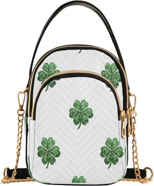 ALAZA Chain Crossbody Bags for Women Four Leaf Clover Shamrock Leave Quilted Shoulder Crossbody Handbags Travel Cross Body Cell Phone Purses Bags