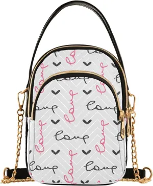 ALAZA Chain Crossbody Bags for Women Hearts Handwritten Text Love Quilted Shoulder Crossbody Handbags Travel Cross Body Cell Phone Purses Bags
