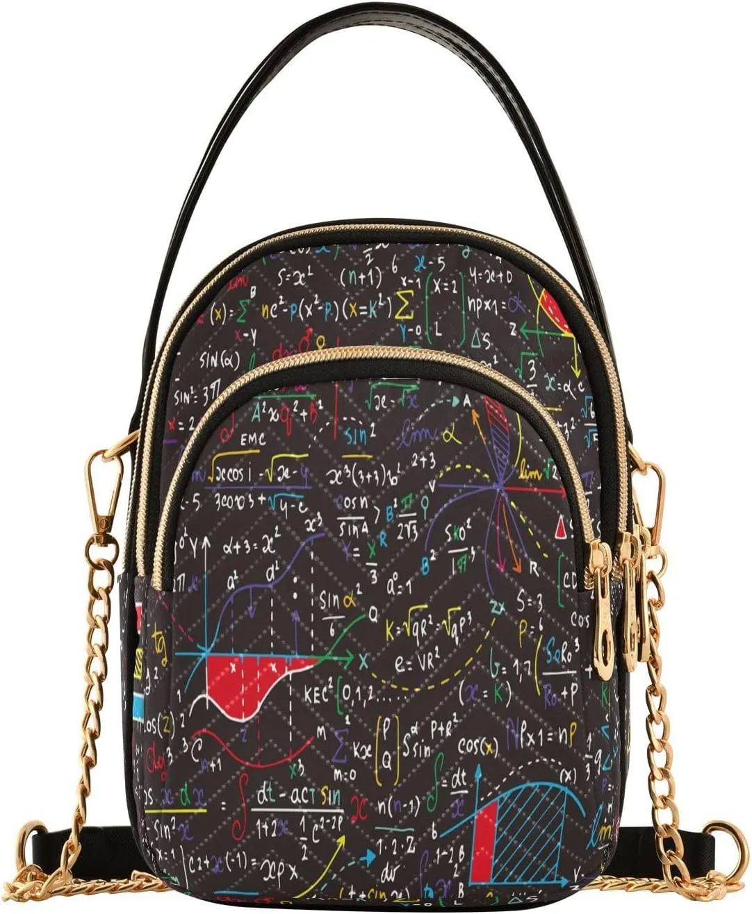 ALAZA Chain Crossbody Bags for Women Math Education Educational Quilted Shoulder Crossbody Handbags Travel Cross Body Cell Phone Purses Bags