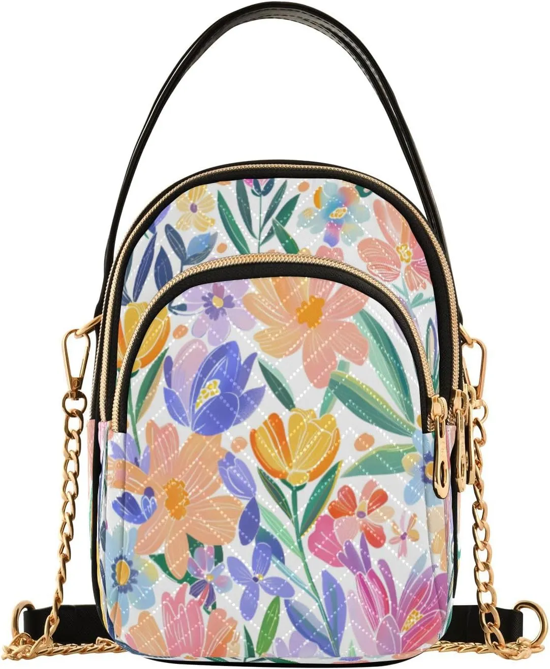 ALAZA Quilted Crossbody Bags for Women,Spring Flowers Women's Crossbody Handbags Small Travel Purses Phone Bag