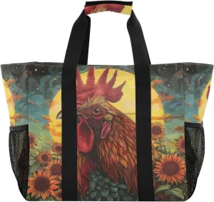ALAZA Rooster Sun Sunflower Waterproof Beach Tote Bags