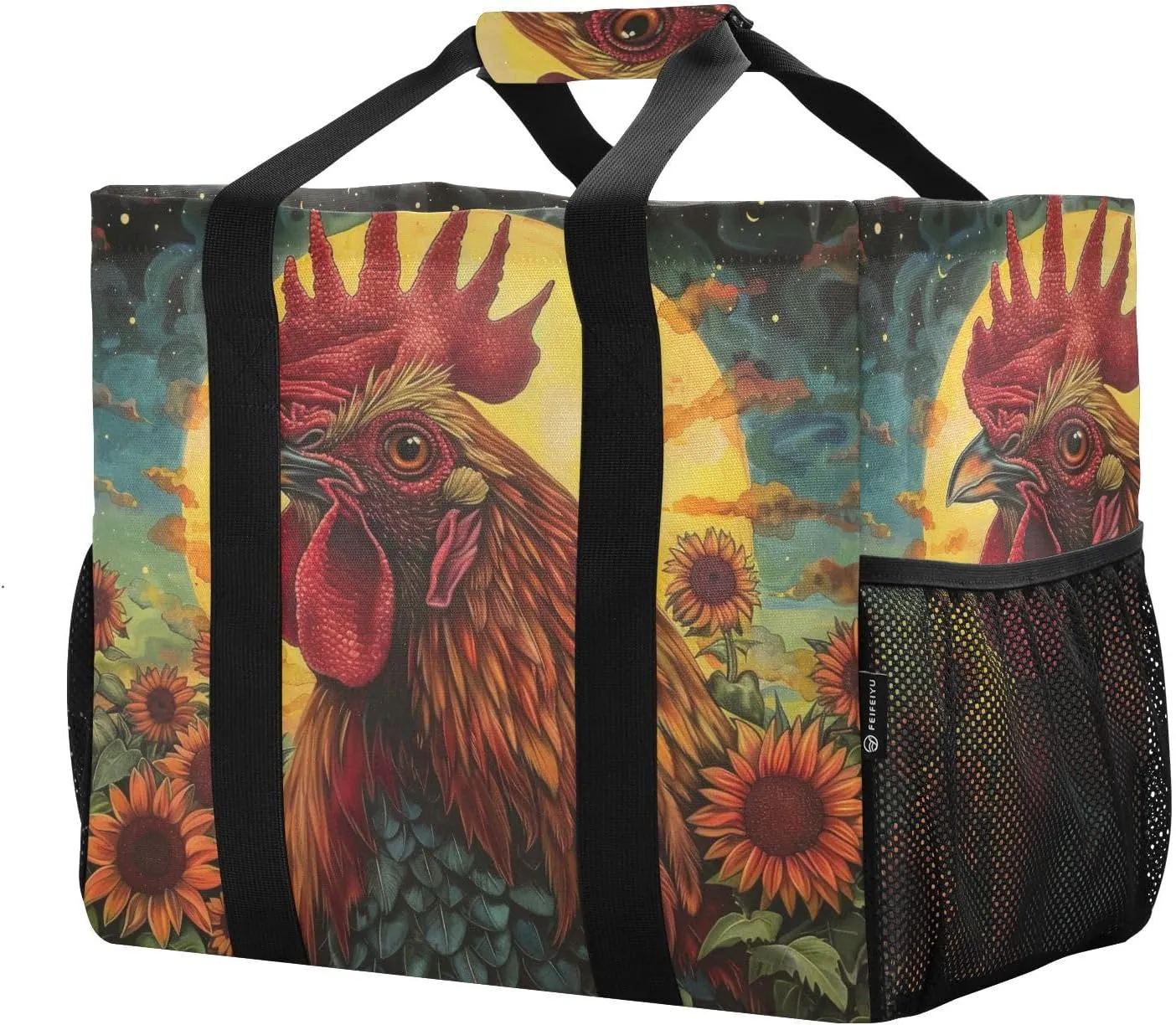 ALAZA Rooster Sun Sunflower Waterproof Beach Tote Bags