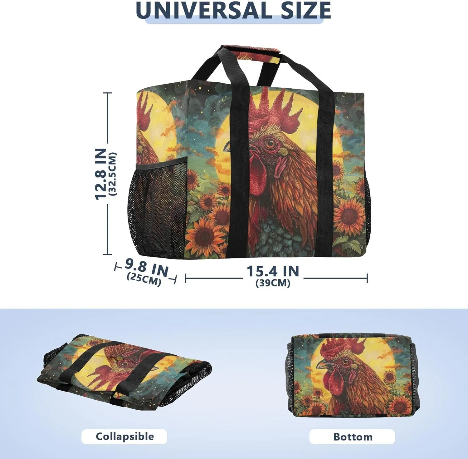 ALAZA Rooster Sun Sunflower Waterproof Beach Tote Bags