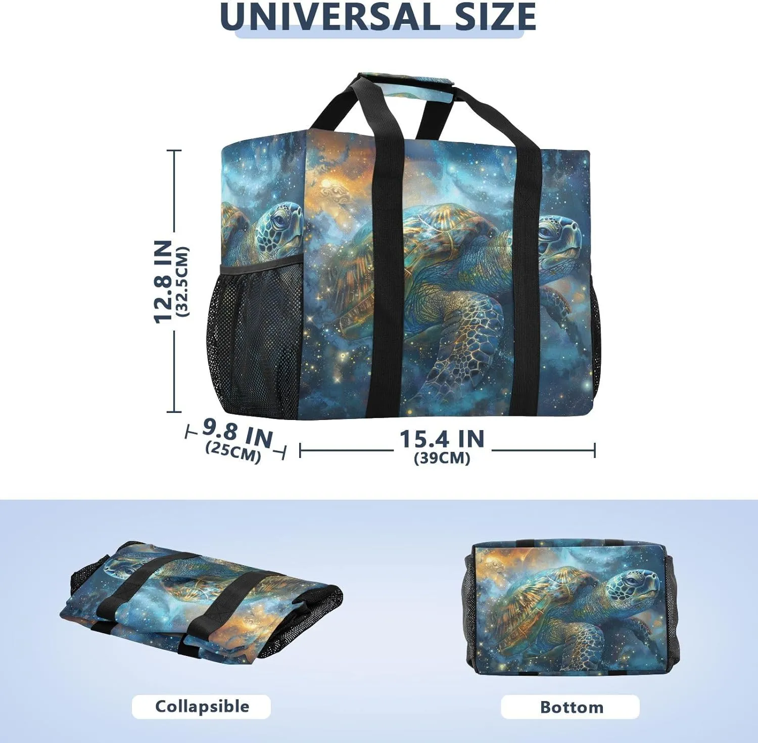 ALAZA Turtle Flower Waterproof Beach Tote Bags