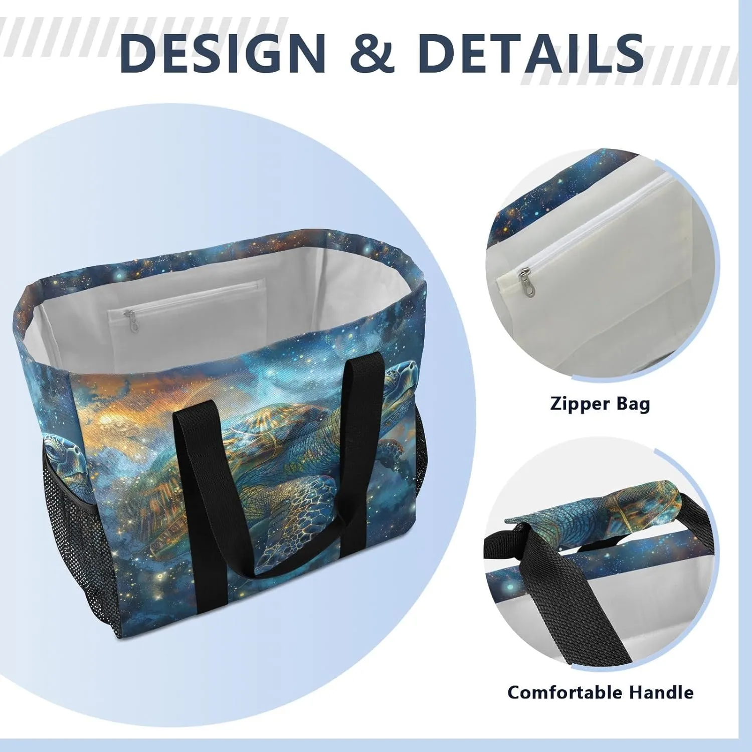 ALAZA Turtle Flower Waterproof Beach Tote Bags