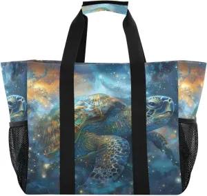 ALAZA Turtle Flower Waterproof Beach Tote Bags