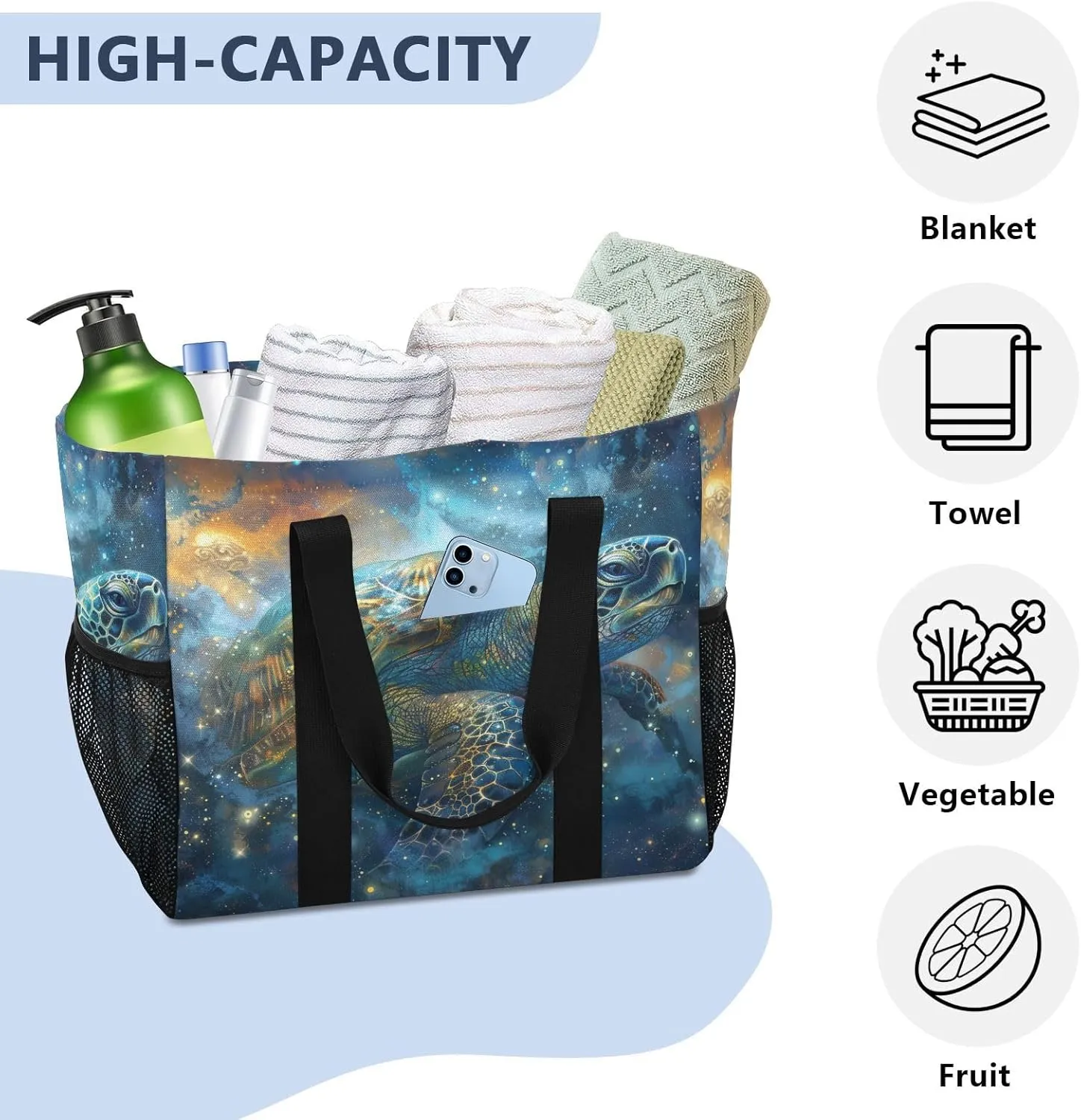 ALAZA Turtle Flower Waterproof Beach Tote Bags