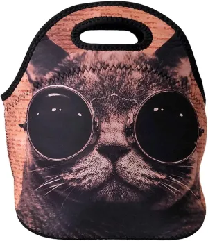 allydrew Insulated Neoprene Lunch Bag Zipper Lunch Box Tote, Cool Cat