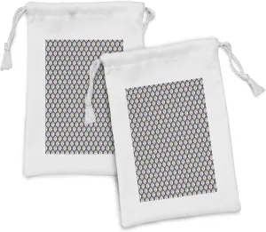 Ambesonne Cactus Print Fabric Pouch Set of 2, Layout of Round Blots with Spiked Elements Ornamental Pots Design, Small Drawstring Bag for Toiletries Masks and Favors, 9" x 6", Quartz and Multicolor