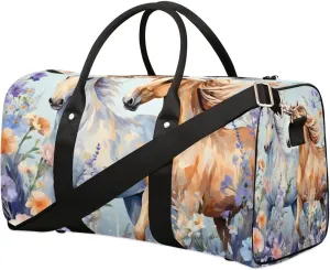 Animal Running Horses Travel Duffel Bag for Women Men Waterproof Foldable Overnight Weekender Bag Large Capacity Sports Gym Bag