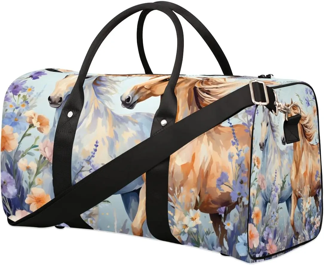 Animal Running Horses Travel Duffel Bag for Women Men Waterproof Foldable Overnight Weekender Bag Large Capacity Sports Gym Bag