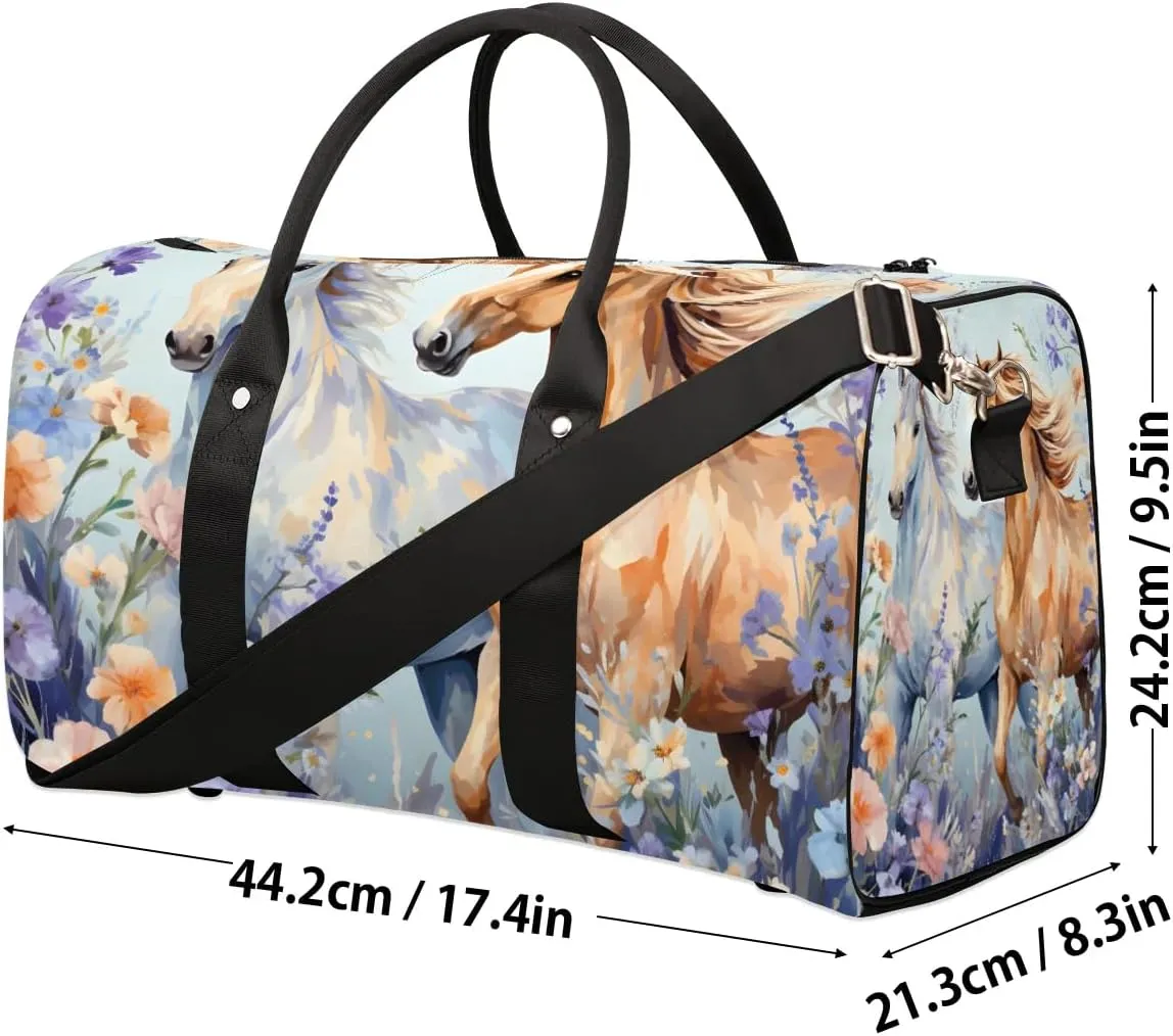 Animal Running Horses Travel Duffel Bag for Women Men Waterproof Foldable Overnight Weekender Bag Large Capacity Sports Gym Bag
