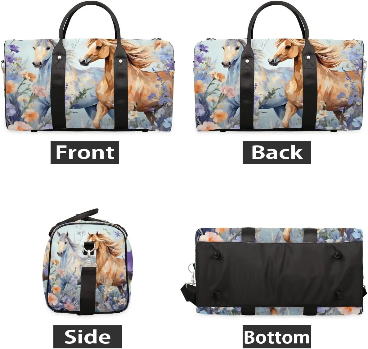 Animal Running Horses Travel Duffel Bag for Women Men Waterproof Foldable Overnight Weekender Bag Large Capacity Sports Gym Bag