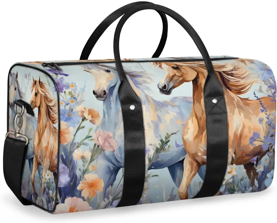 Animal Running Horses Travel Duffel Bag for Women Men Waterproof Foldable Overnight Weekender Bag Large Capacity Sports Gym Bag