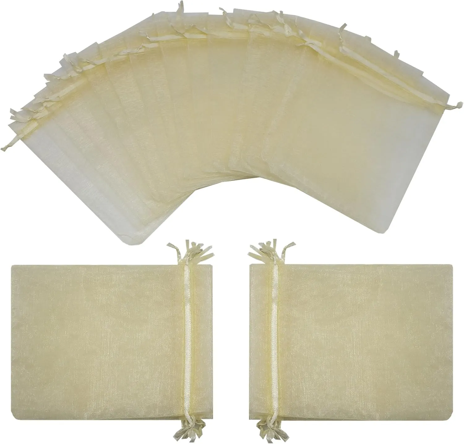 Ankirol 100pcs Sheer Organza Favor Bags 5x7'' For Wedding Gift Bags Samples Display Drawstring Pouches (Champagne)
