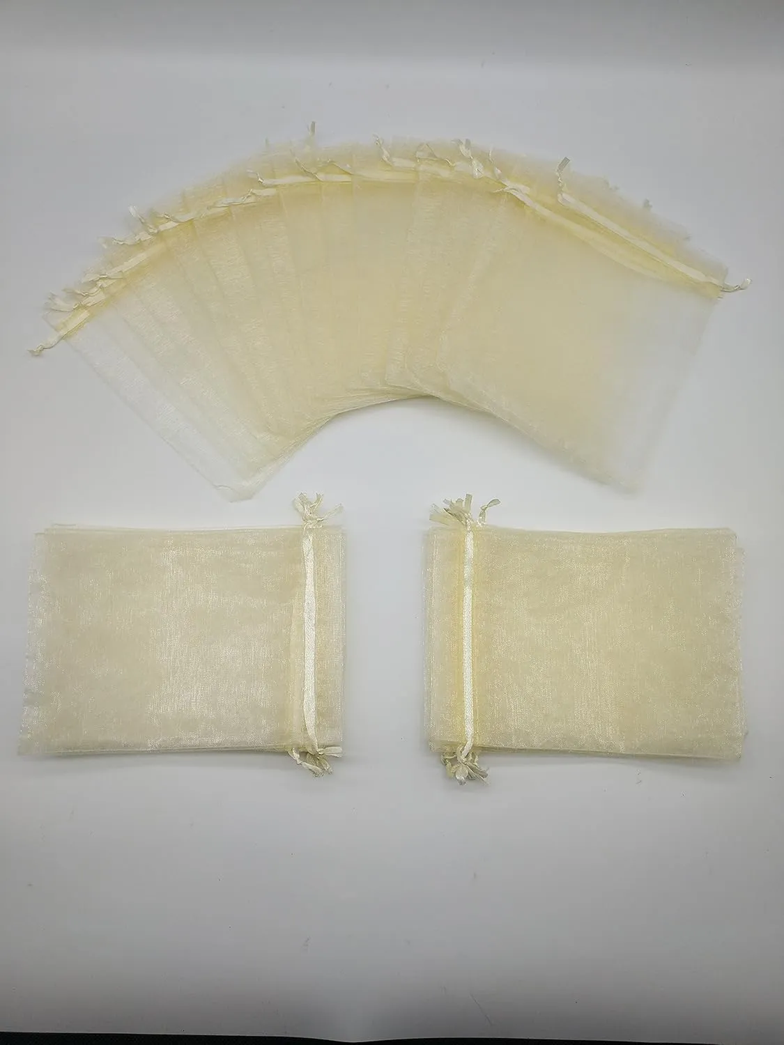 Ankirol 100pcs Sheer Organza Favor Bags 5x7'' For Wedding Gift Bags Samples Display Drawstring Pouches (Champagne)