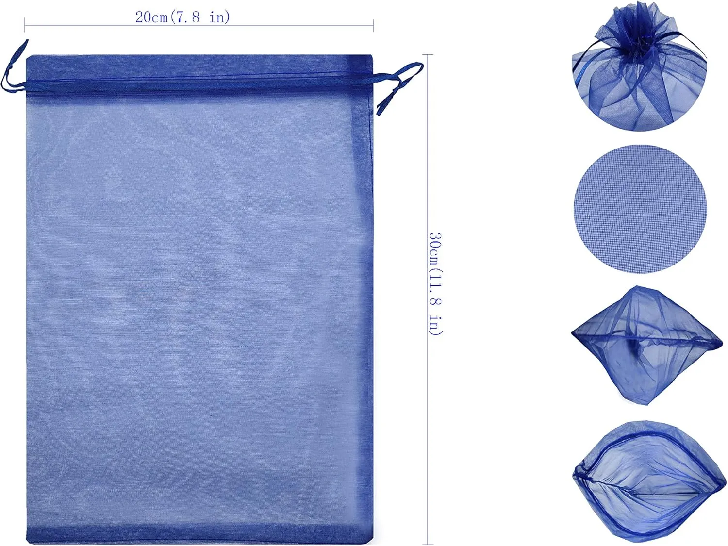 Ankirol 100pcs Sheer Organza Favor Bags 8 X 12 Large Organza Drawstring Bags (navy blue)