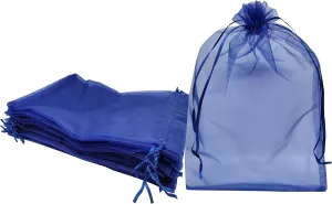Ankirol 100pcs Sheer Organza Favor Bags 8 X 12 Large Organza Drawstring Bags (navy blue)