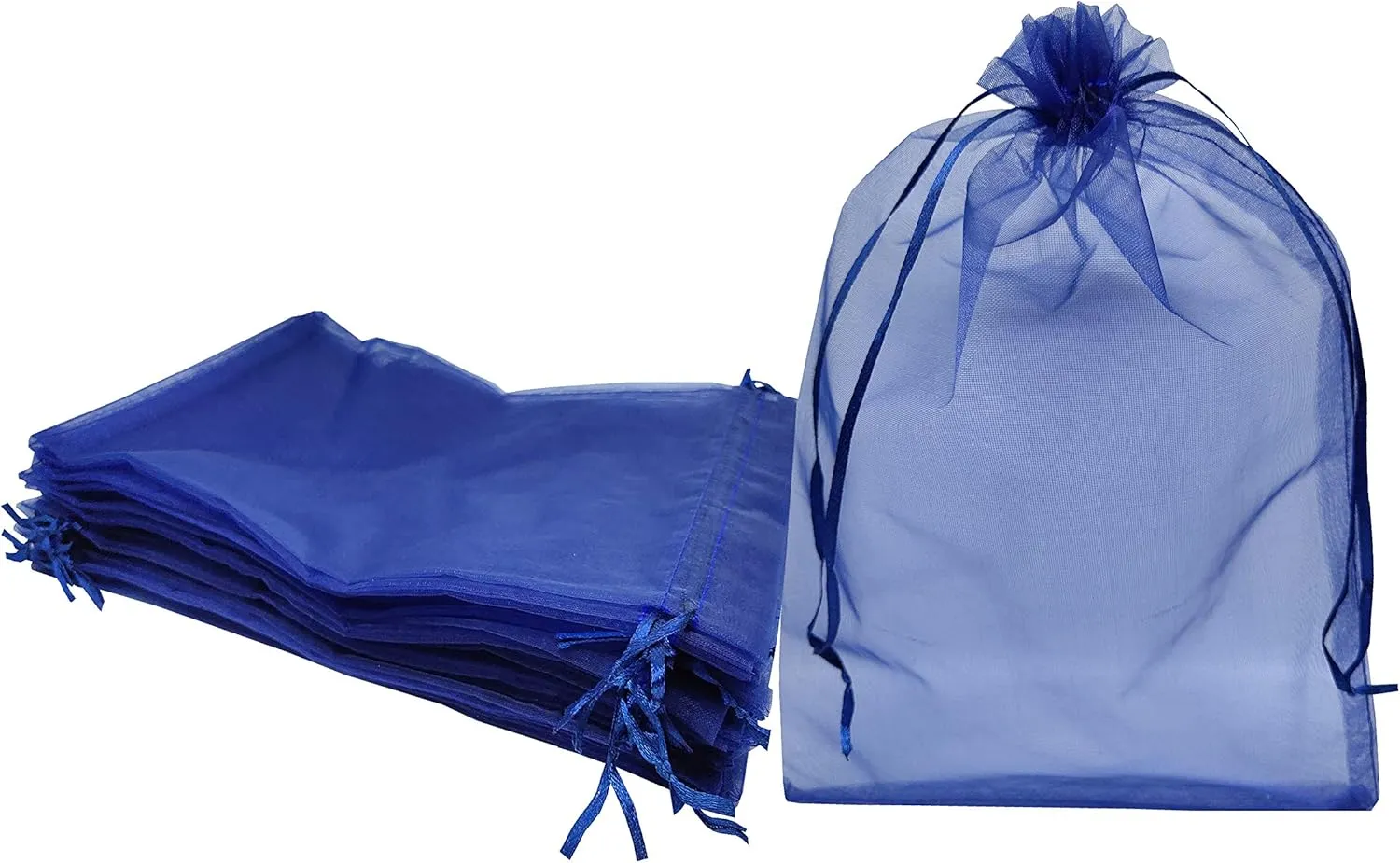 Ankirol 100pcs Sheer Organza Favor Bags 8 X 12 Large Organza Drawstring Bags (navy blue)