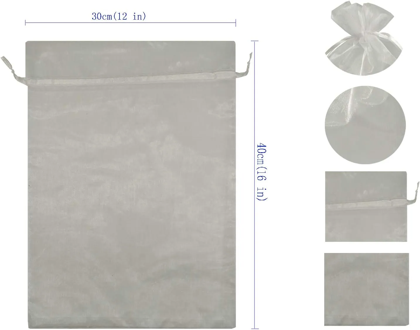 Ankirol 50pcs Sheer Organza Favor Bags 12 X 16 INCH X Large Organza Drawstring Bags (white)