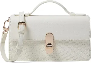 Anne Klein E/W Embossed Logo Flap Shoulder Bag with Turn Lock, Anne White